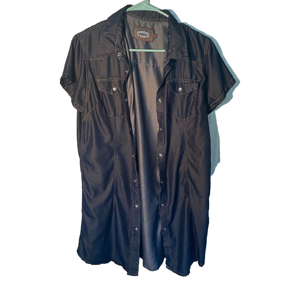 Cowgirl Hardware Denim Look Short Sleeve Shirt Dress Size L